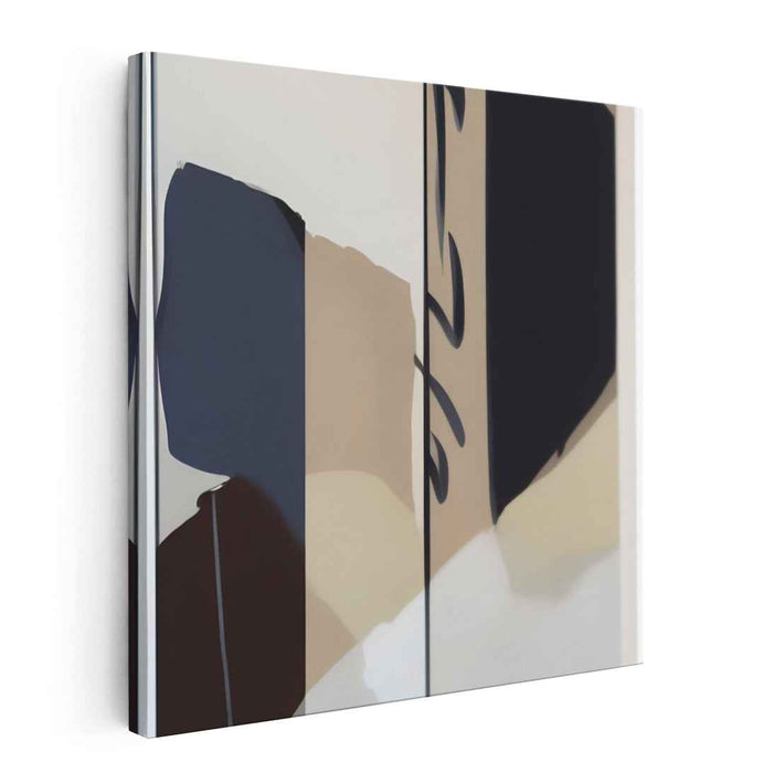 Monochrome Tango: Black and Beige Geometric Abstract Canvas Art