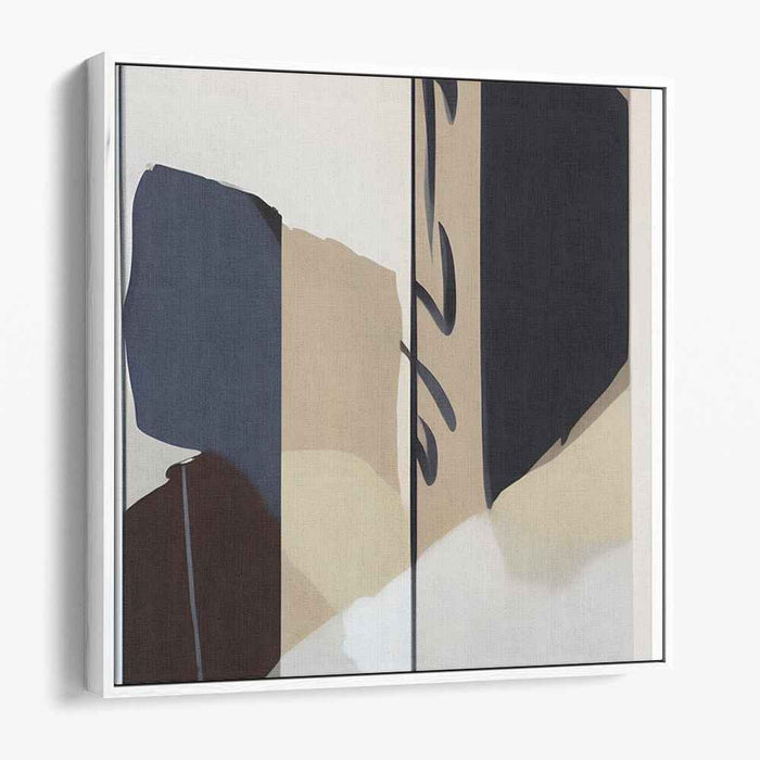 Monochrome Tango: Black and Beige Geometric Abstract Canvas Art