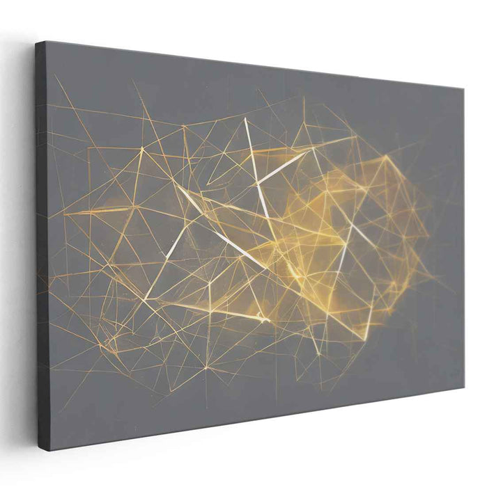 Golden Web: Geometric Abstract Light Play Canvas Art Print