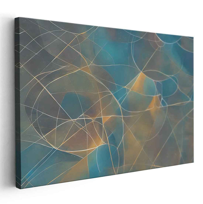 Azure Serenity Symphony: Abstract Harmony in Blue and Gold Canvas Art