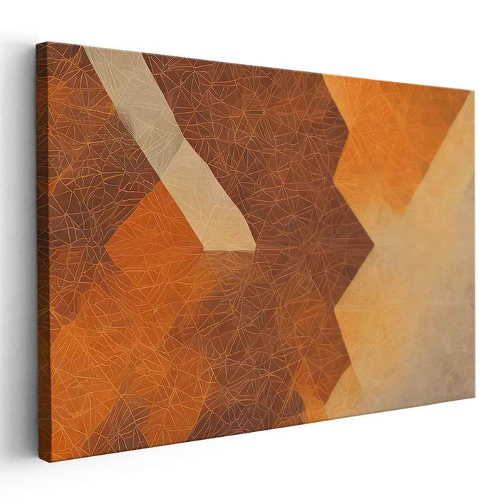 Golden Geometric Elegance: Modern Abstract Geometric Brown and Orange Canvas Art