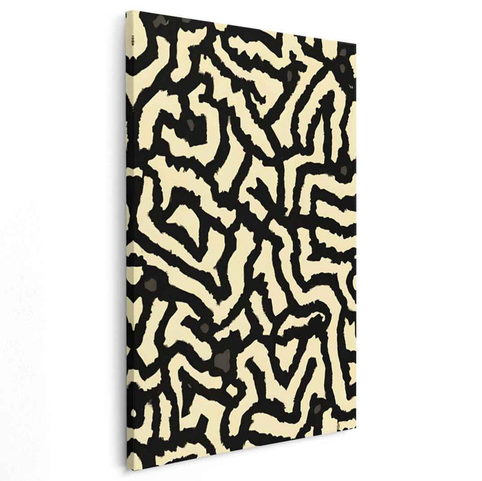 Labyrinthine Paths: Bold Abstract Black and Beige Canvas Art Print