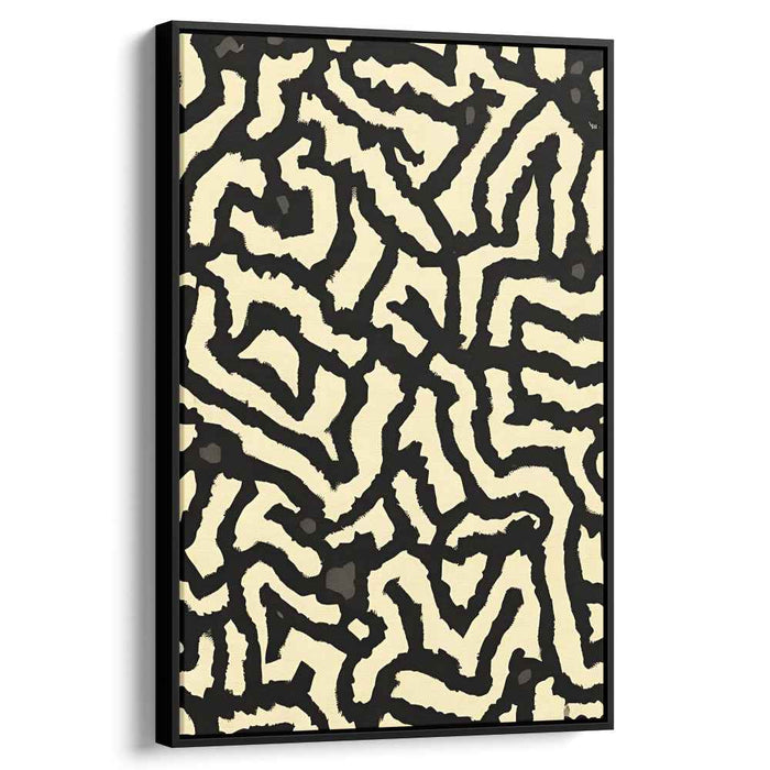 Labyrinthine Paths: Bold Abstract Black and Beige Canvas Art Print