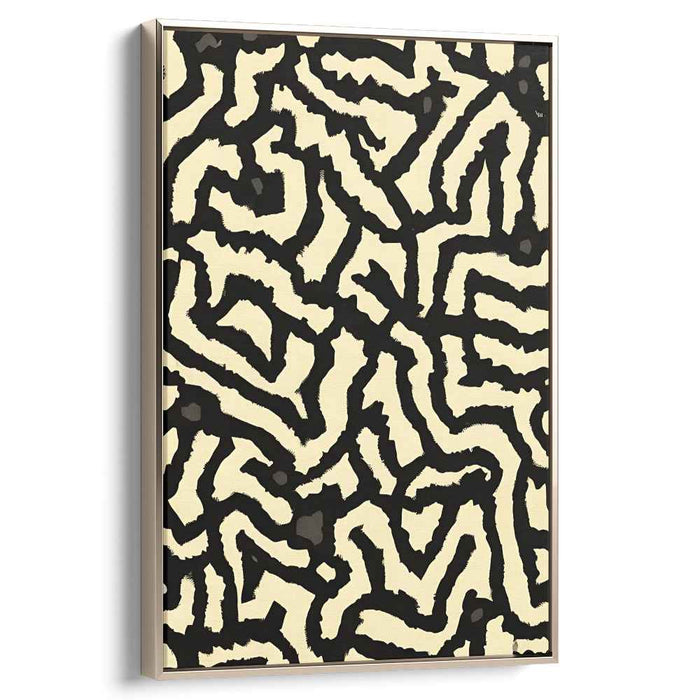 Labyrinthine Paths: Bold Abstract Black and Beige Canvas Art Print