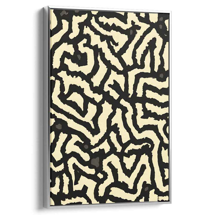 Labyrinthine Paths: Bold Abstract Black and Beige Canvas Art Print