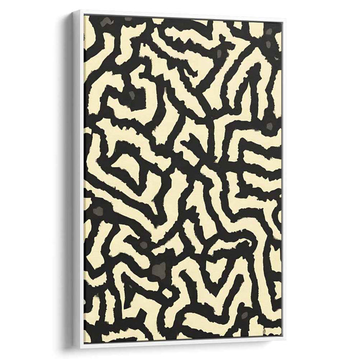Labyrinthine Paths: Bold Abstract Black and Beige Canvas Art Print