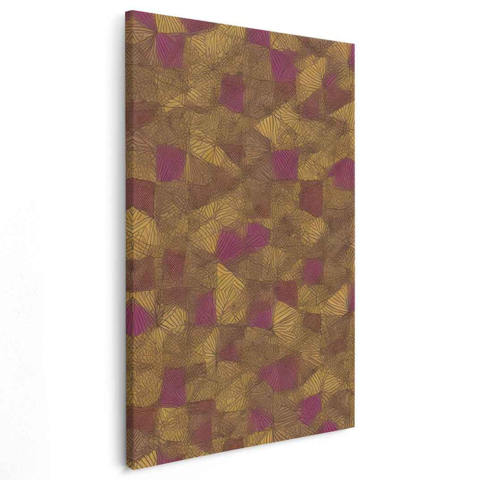 Intricate Geometric Patterns: Golden Brown and Purple Abstract Canvas Art