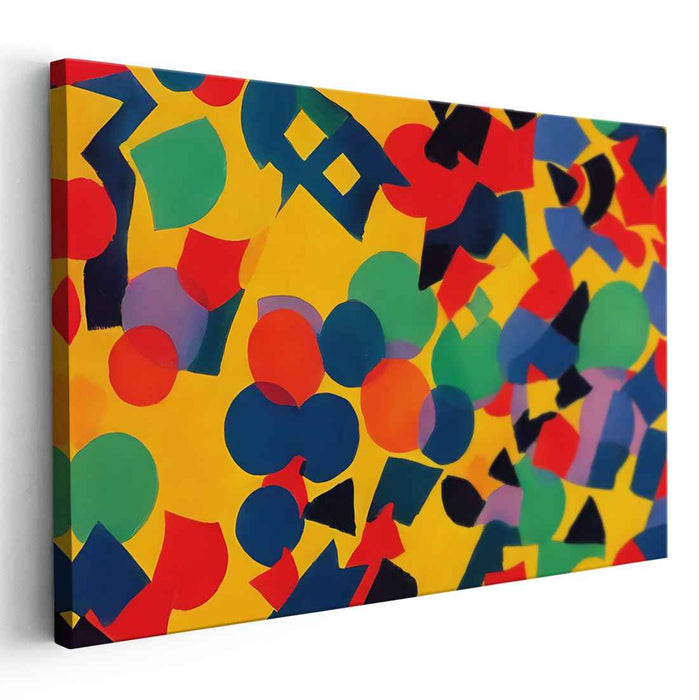 Sunburst Symmetry: Dynamic Shapes on Yellow Canvas Art