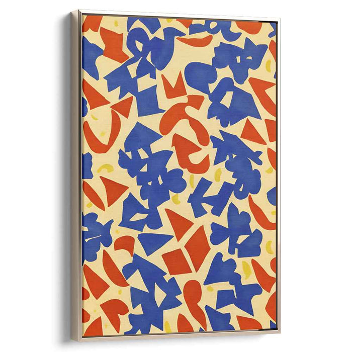 Whispering Sunbeams Dance Wildly: Vibrant Abstract Shapes on Creamy Yellow Canvas Art Print