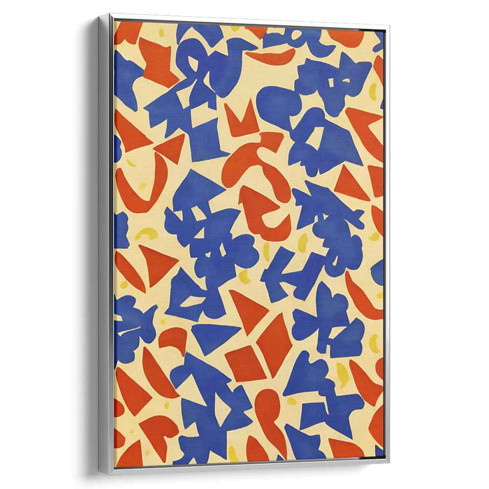 Whispering Sunbeams Dance Wildly: Vibrant Abstract Shapes on Creamy Yellow Canvas Art Print