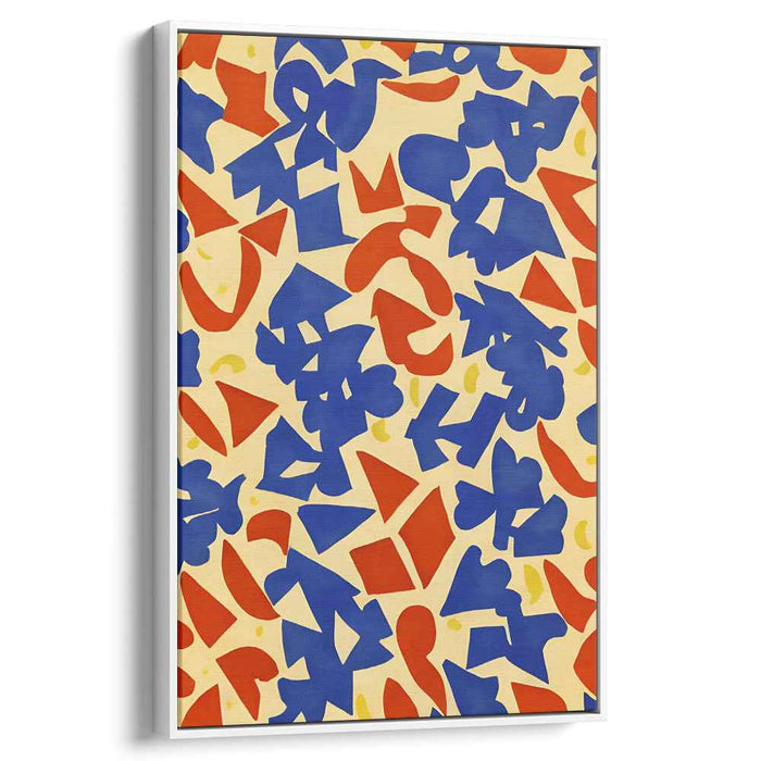 Whispering Sunbeams Dance Wildly: Vibrant Abstract Shapes on Creamy Yellow Canvas Art Print