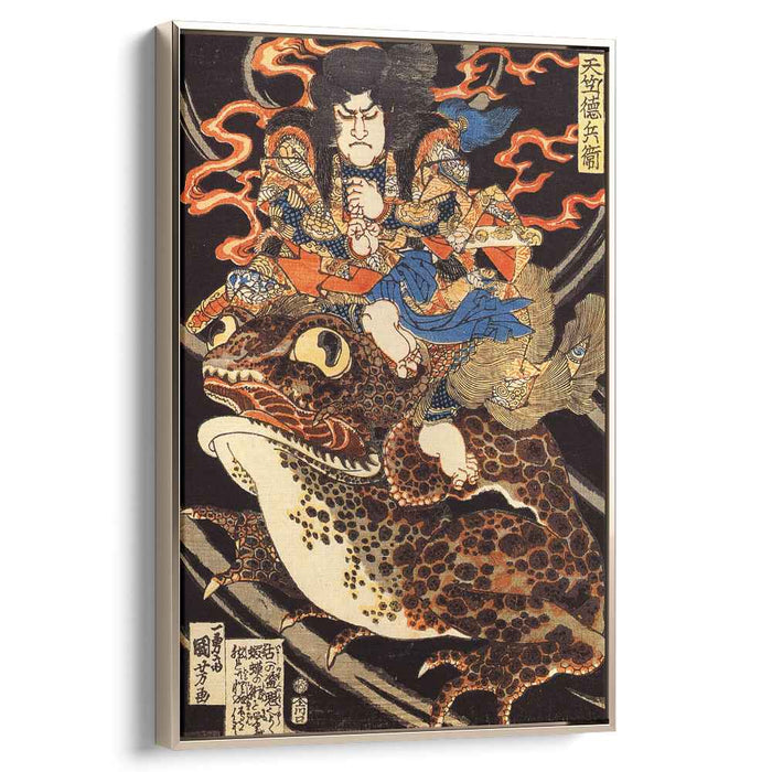 Tenjiku Tokubei riding a giant toadn by Utagawa Kuniyoshi