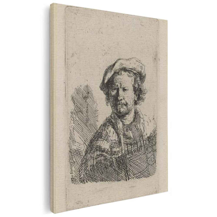 Self Portrait in a Flat Cap and Embroidered Dress (1642) by Rembrandt