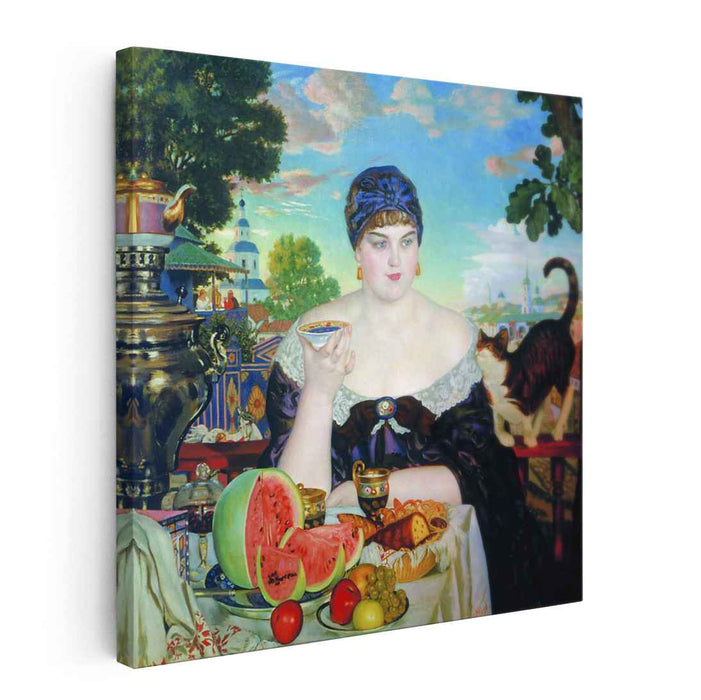 The Merchant's Wife at Tea (1918) by Boris Kustodiev