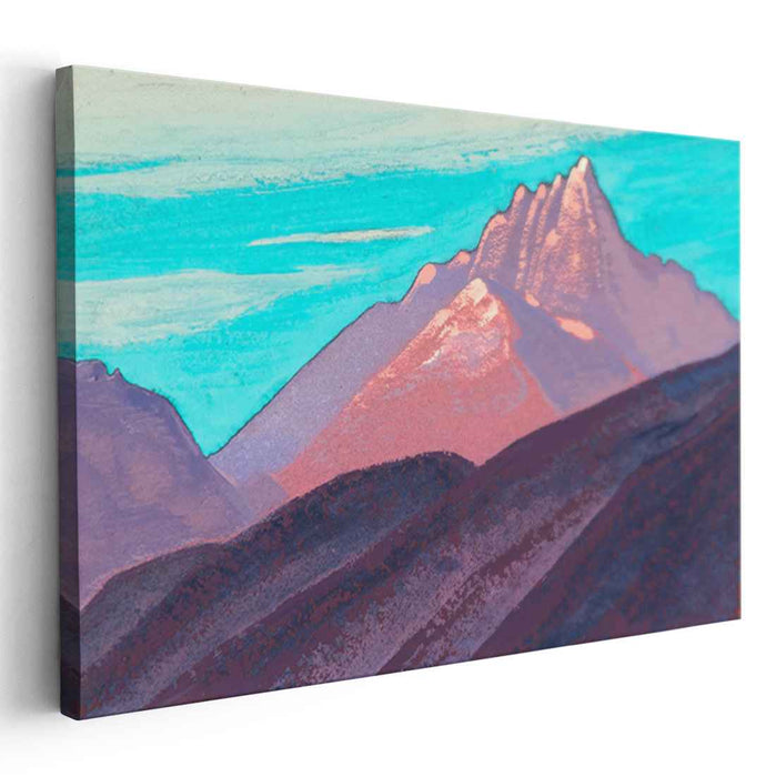 Turquoise sky, pink mountains, purple foot by Nicholas Roerich