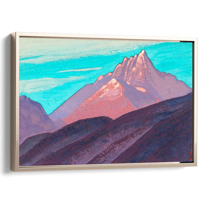 Turquoise sky, pink mountains, purple foot by Nicholas Roerich