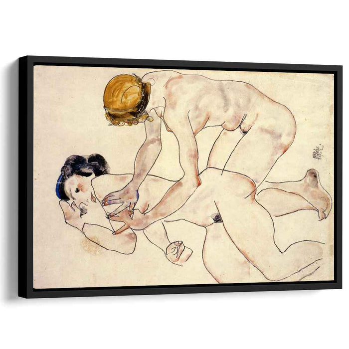 Two Female Nudes, One Reclining, One Kneeling by Egon Schiele