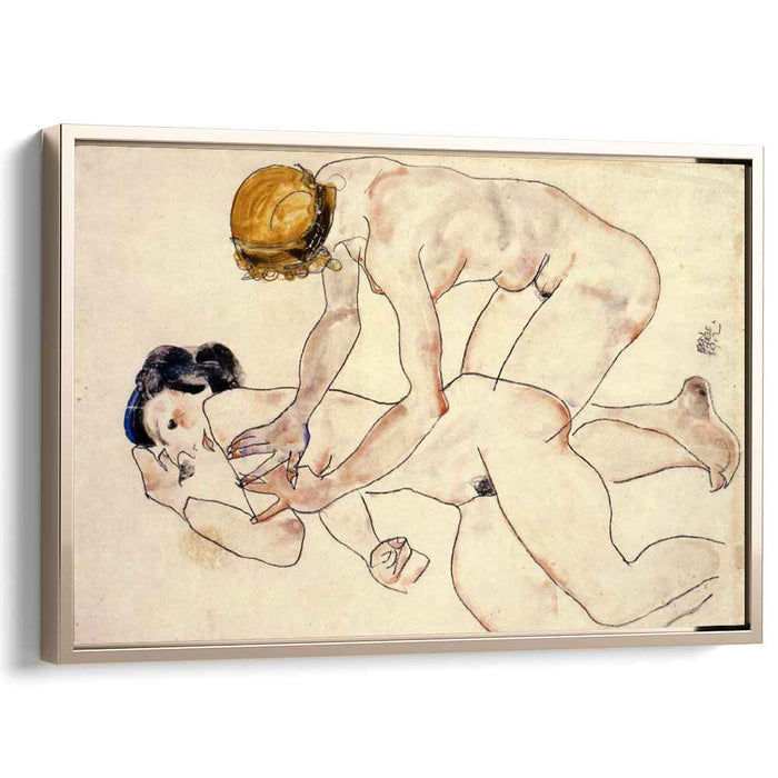 Two Female Nudes, One Reclining, One Kneeling by Egon Schiele