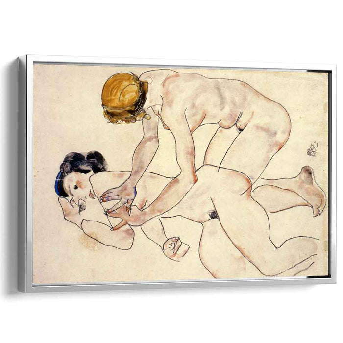 Two Female Nudes, One Reclining, One Kneeling by Egon Schiele
