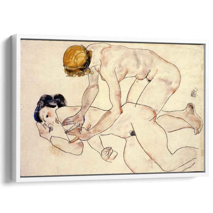Two Female Nudes, One Reclining, One Kneeling by Egon Schiele
