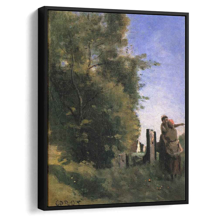 Two Women Talking by a Gate (1865) by Camille Corot