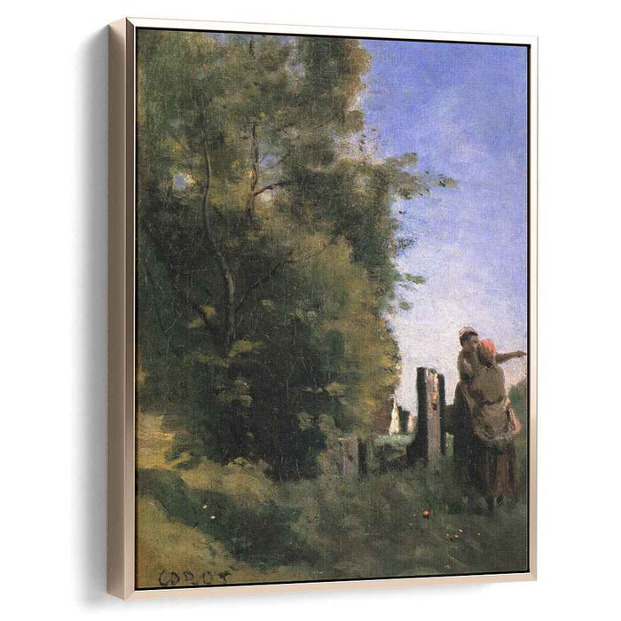 Two Women Talking by a Gate (1865) by Camille Corot