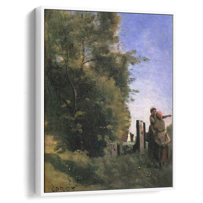 Two Women Talking by a Gate (1865) by Camille Corot