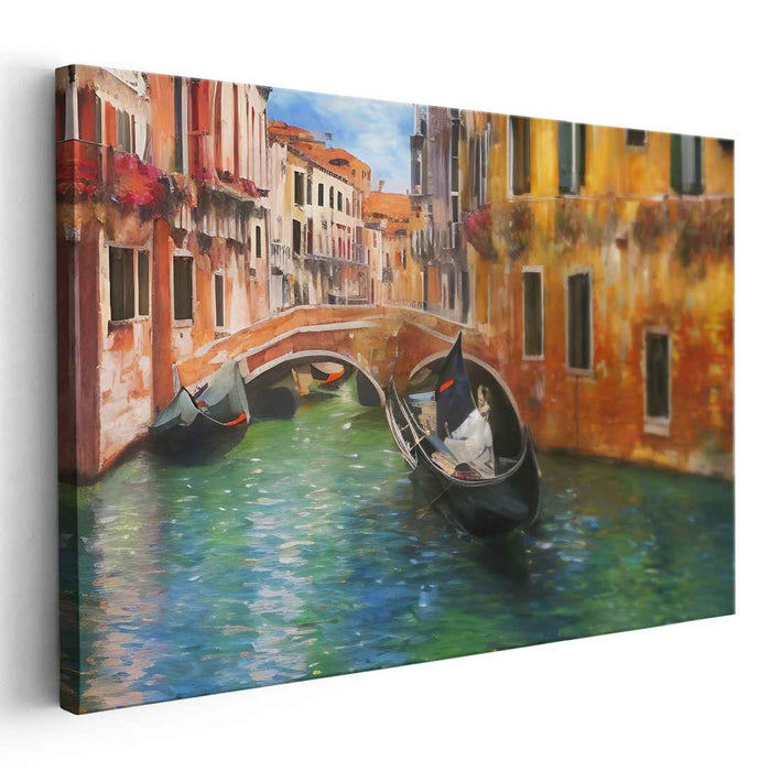 Amour Boat Serenade: Romantic Gondola Ride on a Sunlit Canal Canvas Art