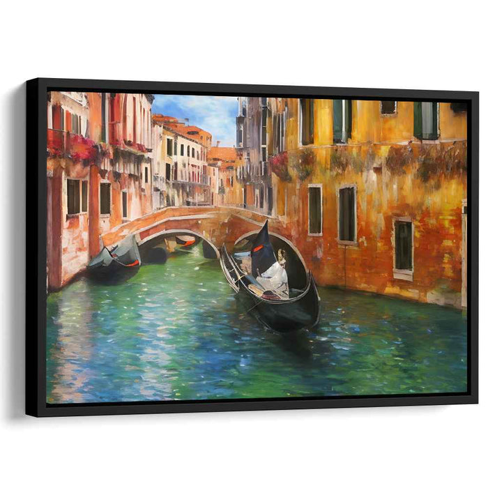 Amour Boat Serenade: Romantic Gondola Ride on a Sunlit Canal Canvas Art