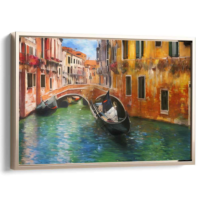 Amour Boat Serenade: Romantic Gondola Ride on a Sunlit Canal Canvas Art