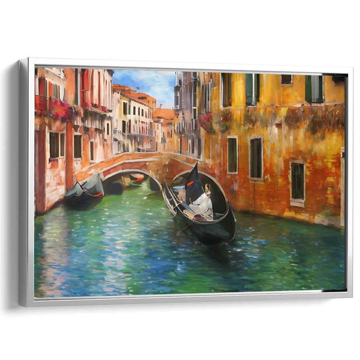 Amour Boat Serenade: Romantic Gondola Ride on a Sunlit Canal Canvas Art