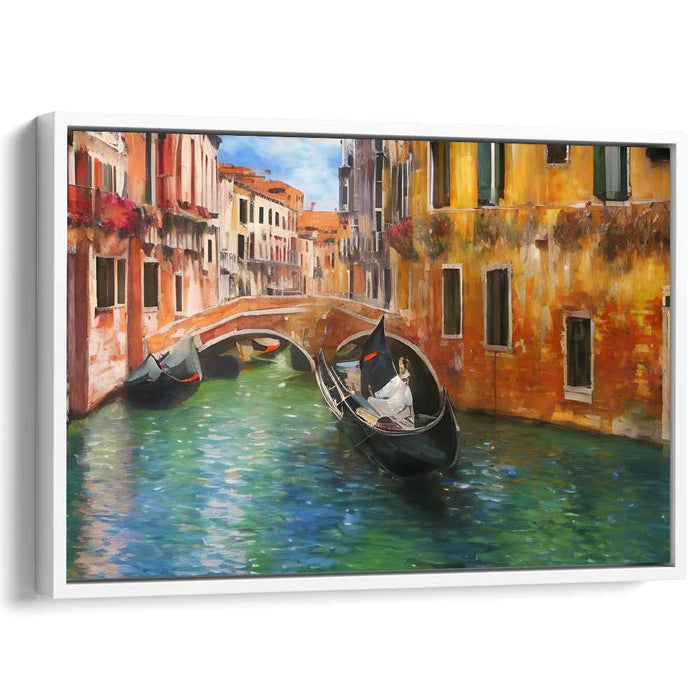 Amour Boat Serenade: Romantic Gondola Ride on a Sunlit Canal Canvas Art