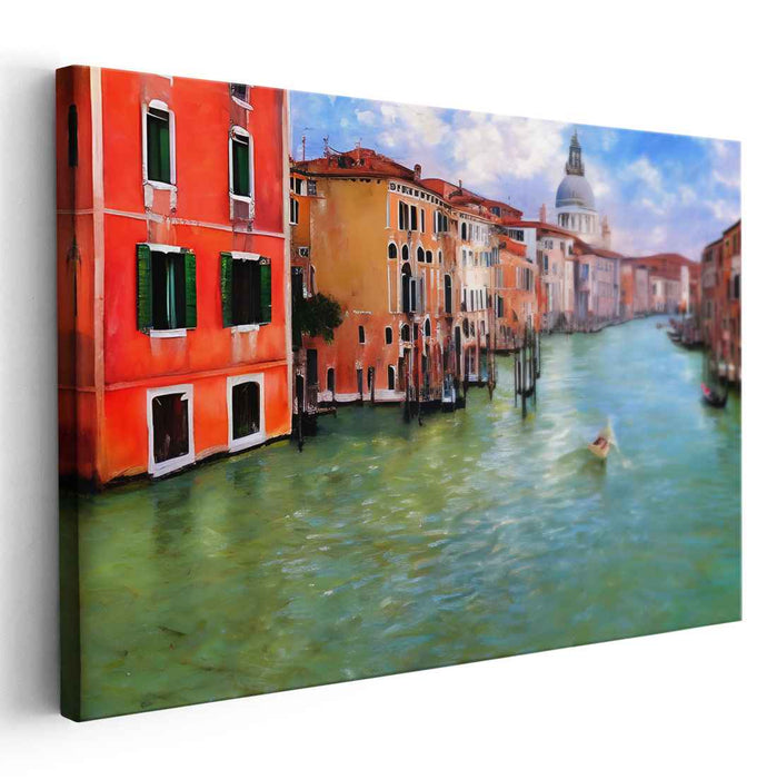 Venetian Canal Serenity: Colorful Waterscape Canvas Art Print