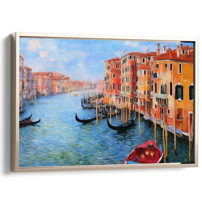 Venetian Waterway: Impressionist Canal Scene with Gondolas Canvas Art Print