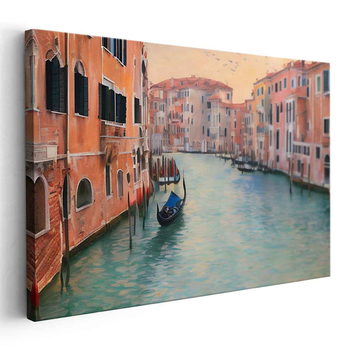 Sunset Serenity Sketch: Tranquil Canal at Sunset Canvas Art Print