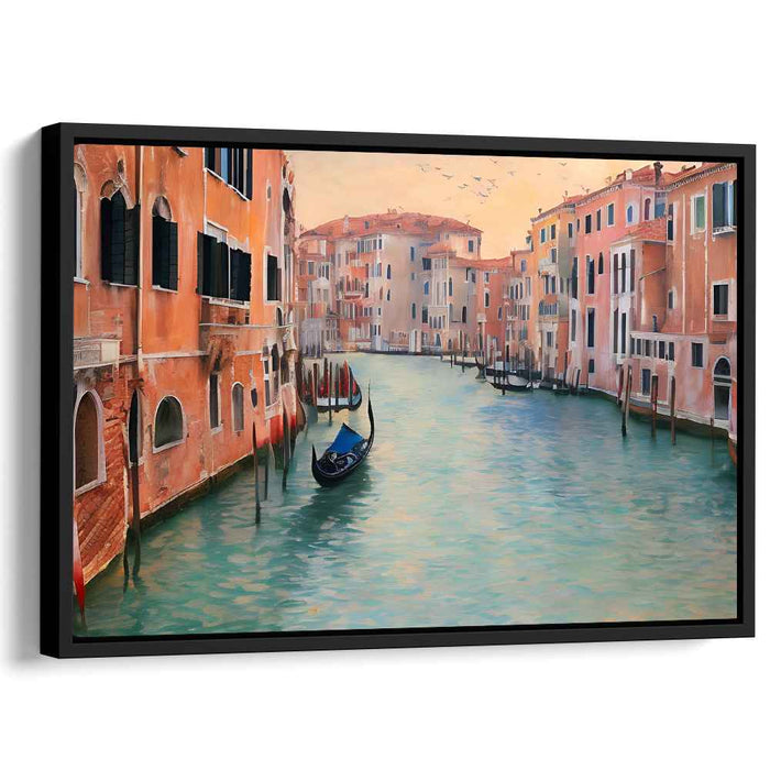 Sunset Serenity Sketch: Tranquil Canal at Sunset Canvas Art Print