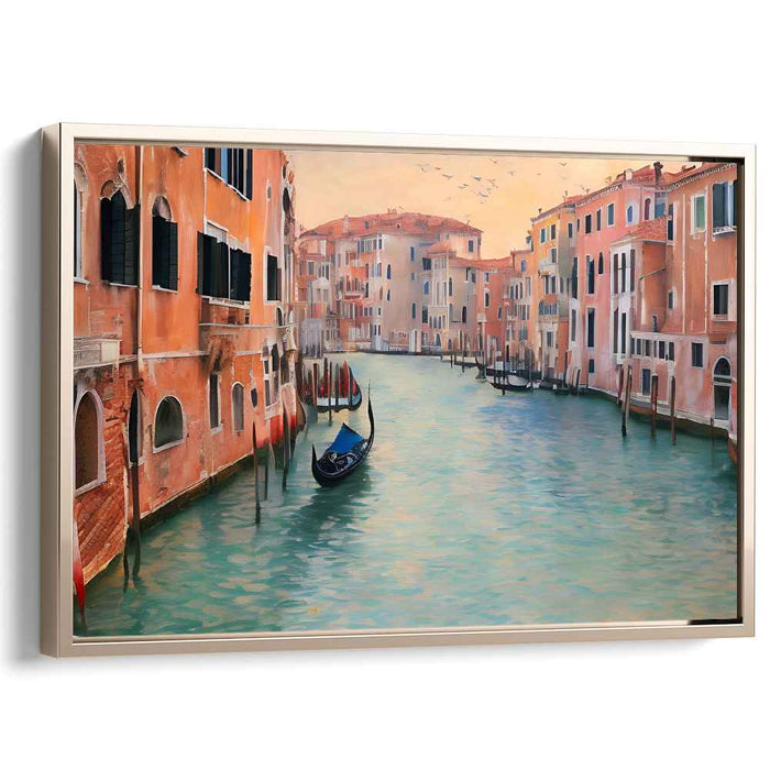 Sunset Serenity Sketch: Tranquil Canal at Sunset Canvas Art Print