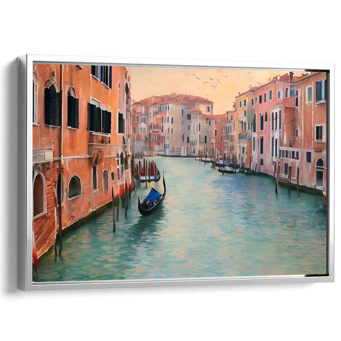 Sunset Serenity Sketch: Tranquil Canal at Sunset Canvas Art Print