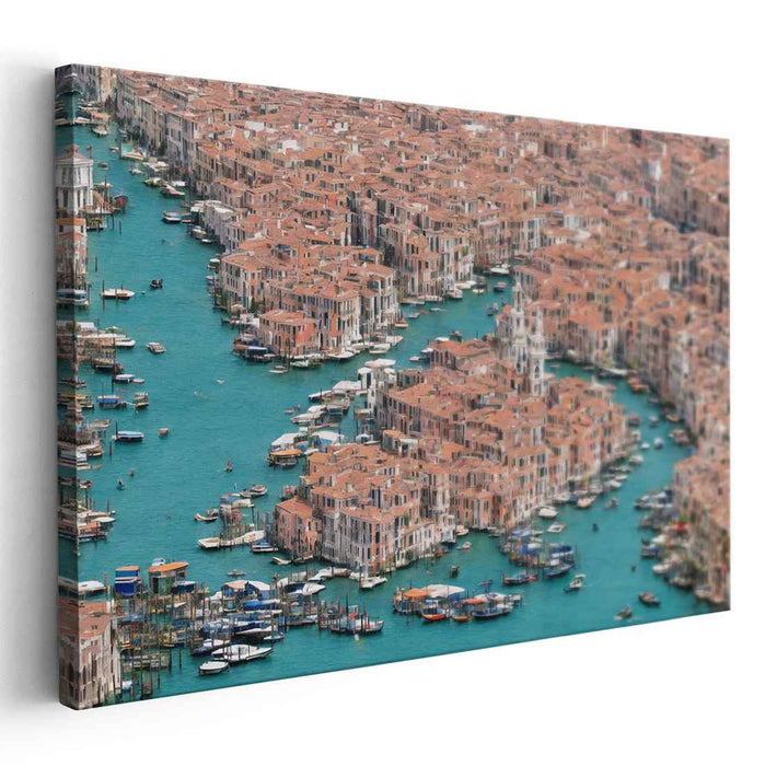 Ephemeral Skies Silent Waterways: Aerial Elegance Over Timeless Canals Canvas Art