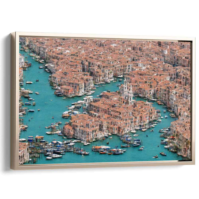 Ephemeral Skies Silent Waterways: Aerial Elegance Over Timeless Canals Canvas Art