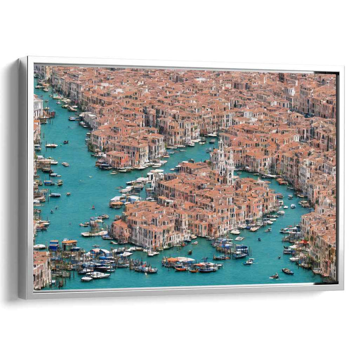 Ephemeral Skies Silent Waterways: Aerial Elegance Over Timeless Canals Canvas Art
