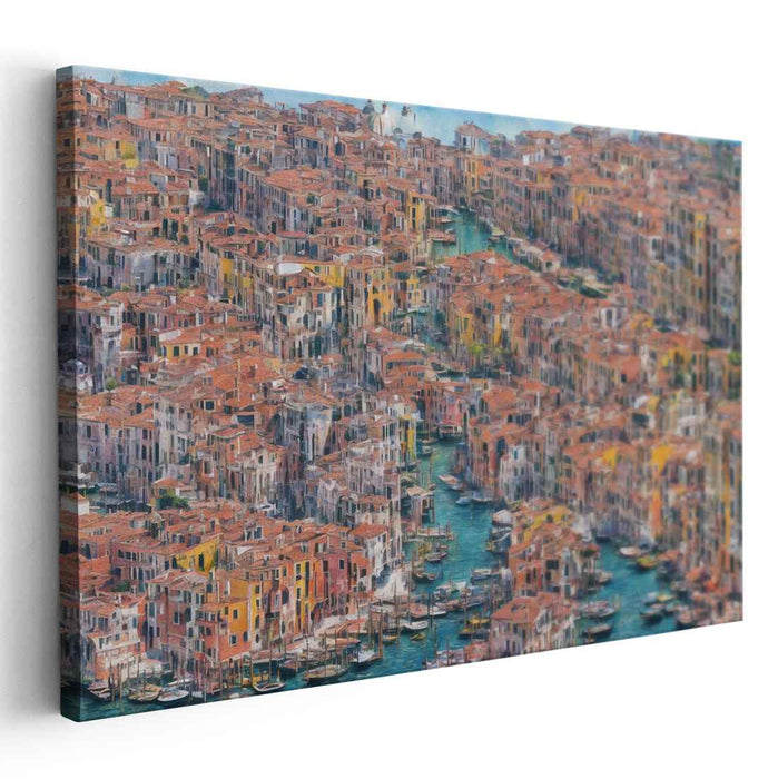 Vintage Rooftop Reflections: Historic Canals and Rooftops Impressionist Canvas Art