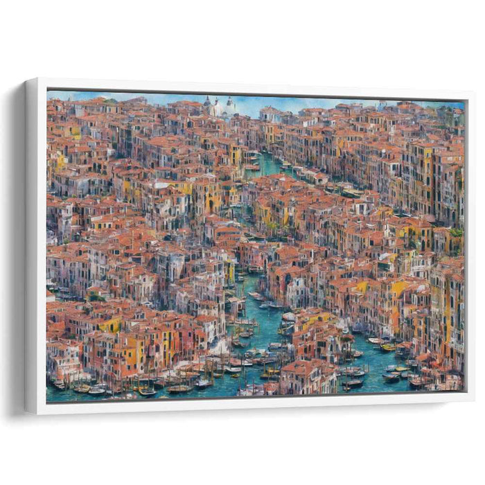Vintage Rooftop Reflections: Historic Canals and Rooftops Impressionist Canvas Art