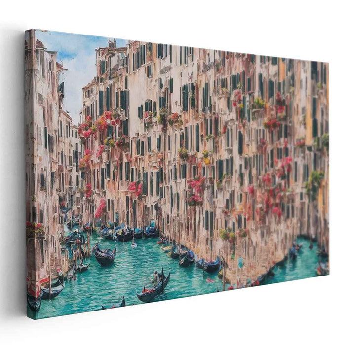 Venetian Water Ballet: Impressionist Canal Scene with Gondolas Canvas Art