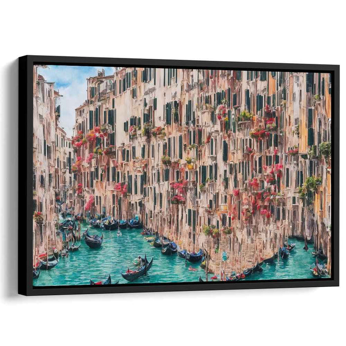 Venetian Water Ballet: Impressionist Canal Scene with Gondolas Canvas Art