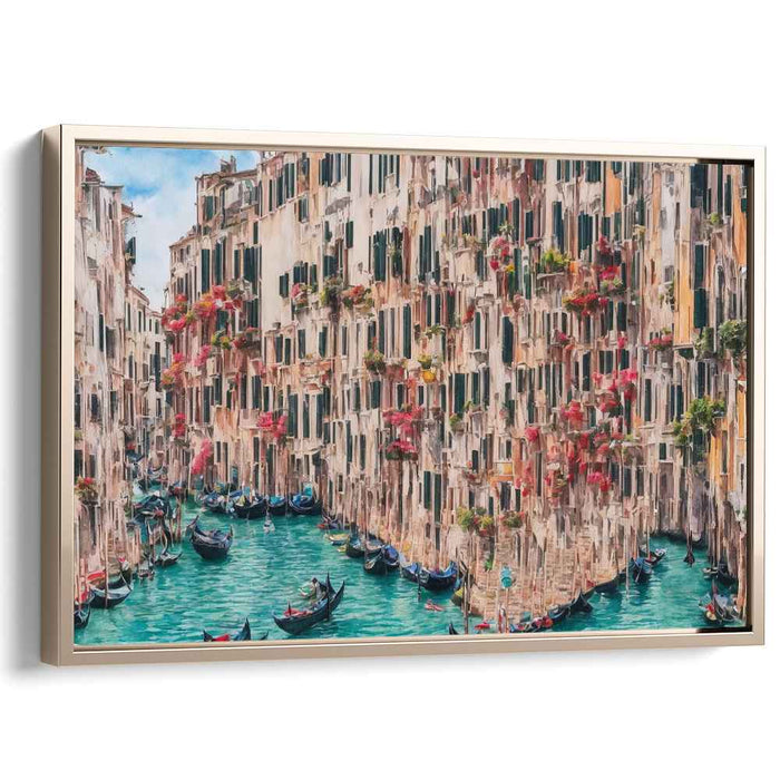 Venetian Water Ballet: Impressionist Canal Scene with Gondolas Canvas Art