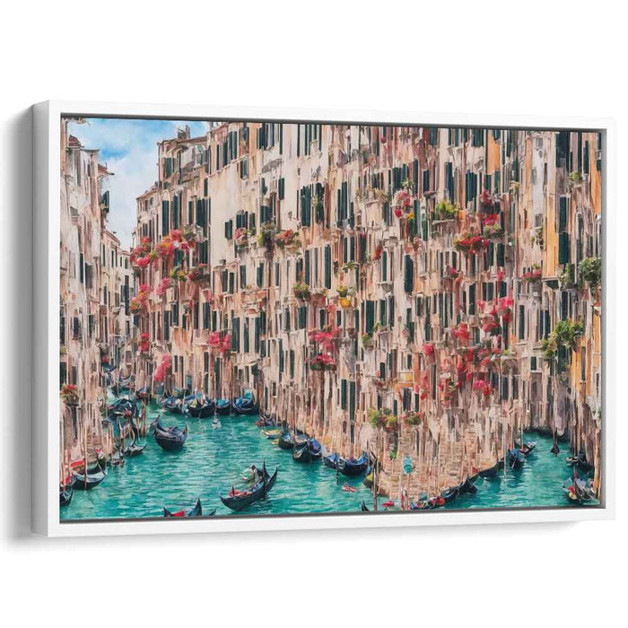 Venetian Water Ballet: Impressionist Canal Scene with Gondolas Canvas Art