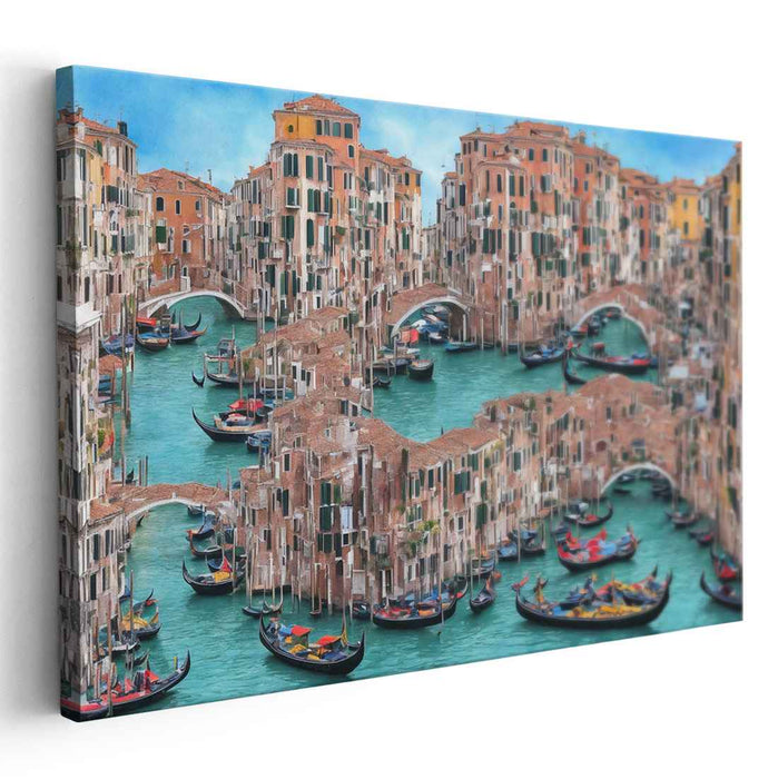Colorful Waterway Expressions: Lively Impressionist Canal Scene Canvas Art