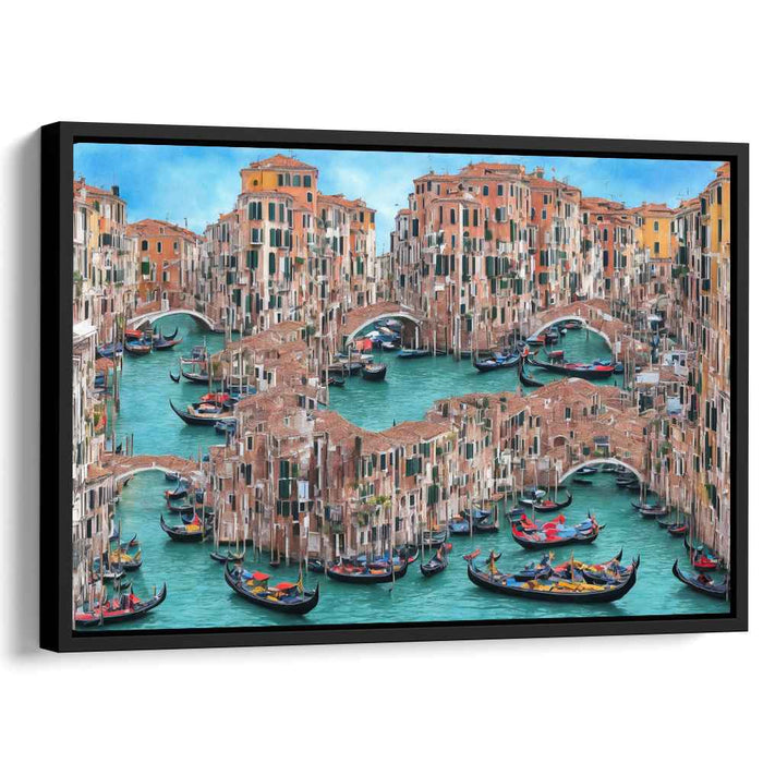 Colorful Waterway Expressions: Lively Impressionist Canal Scene Canvas Art
