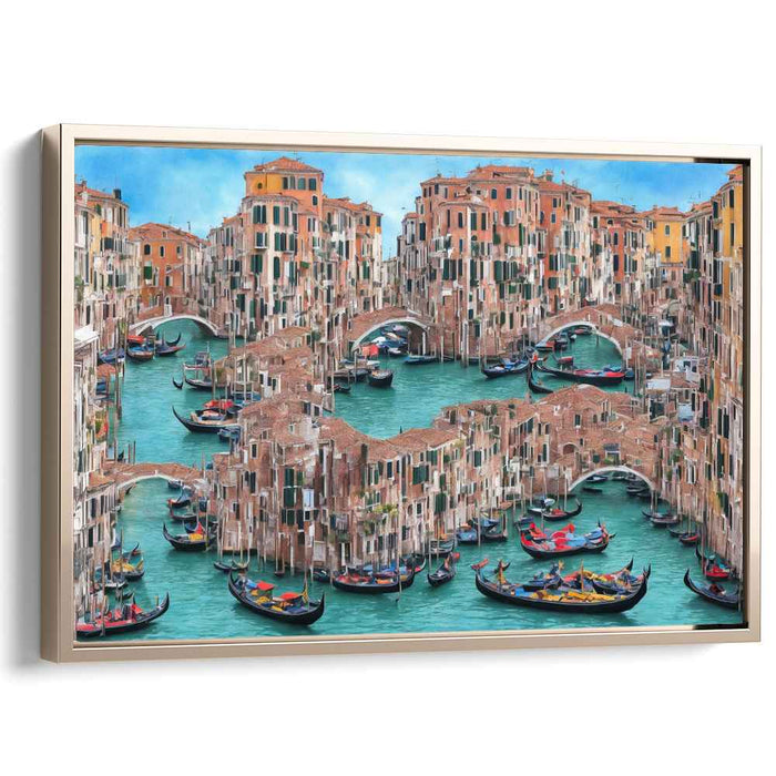 Colorful Waterway Expressions: Lively Impressionist Canal Scene Canvas Art